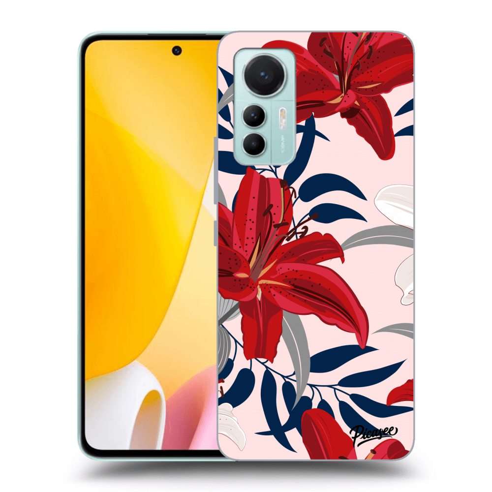 Xiaomi 12 Lite Hülle - Schwarzes Silikon - Red Lily