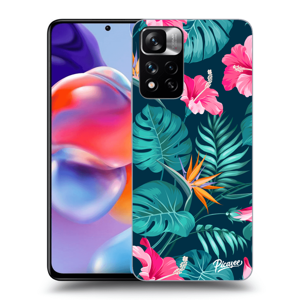 Xiaomi Redmi Note 11 Pro+ 5G Hülle - Schwarzes Silikon - Pink Monstera