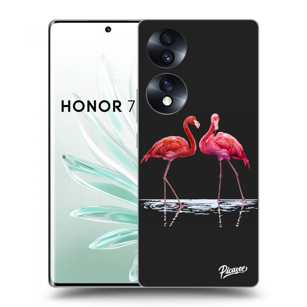 Honor 70 Hülle - Schwarzes Silikon - Flamingos Zu Zweit