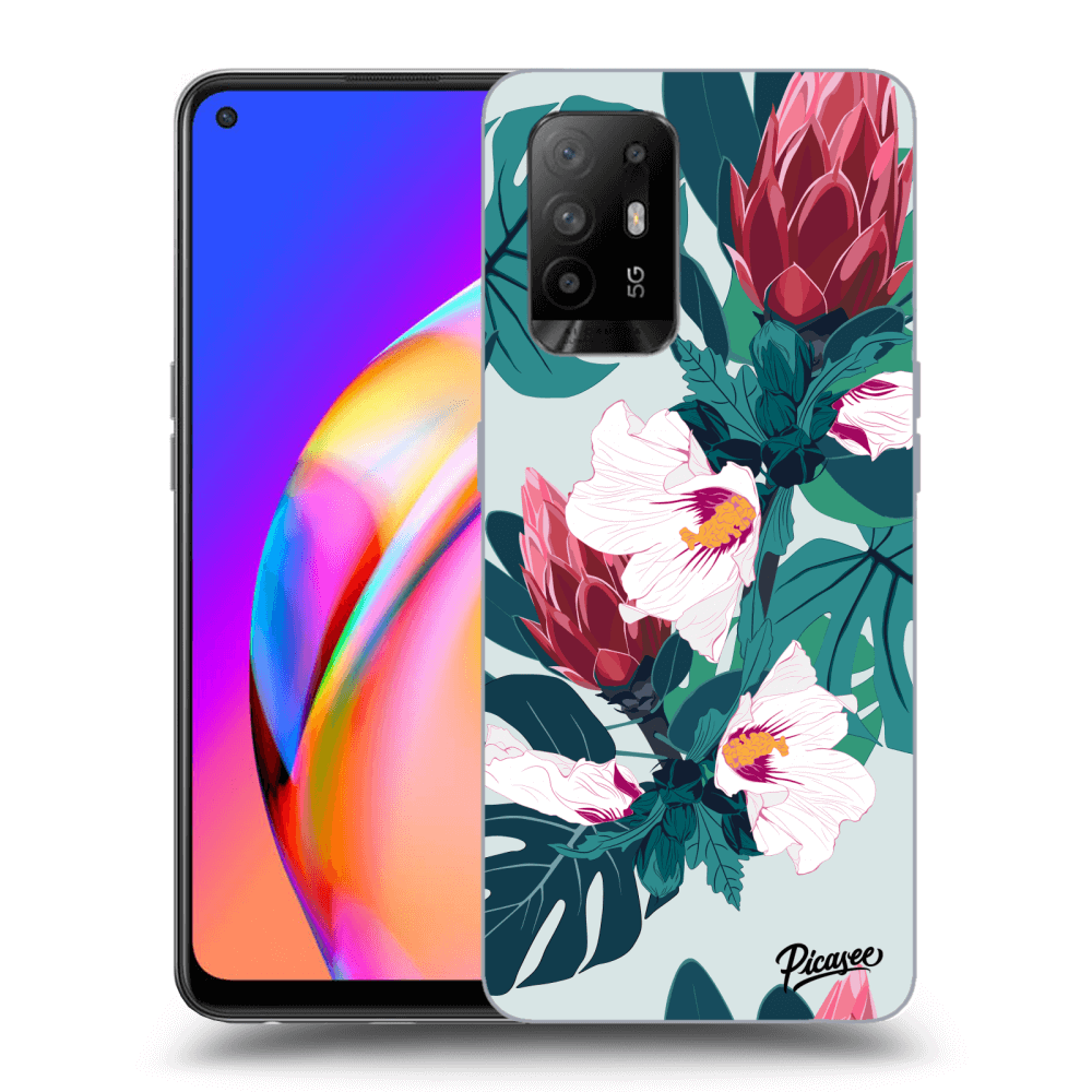 OPPO A94 5G Hülle - Schwarzes Silikon - Rhododendron