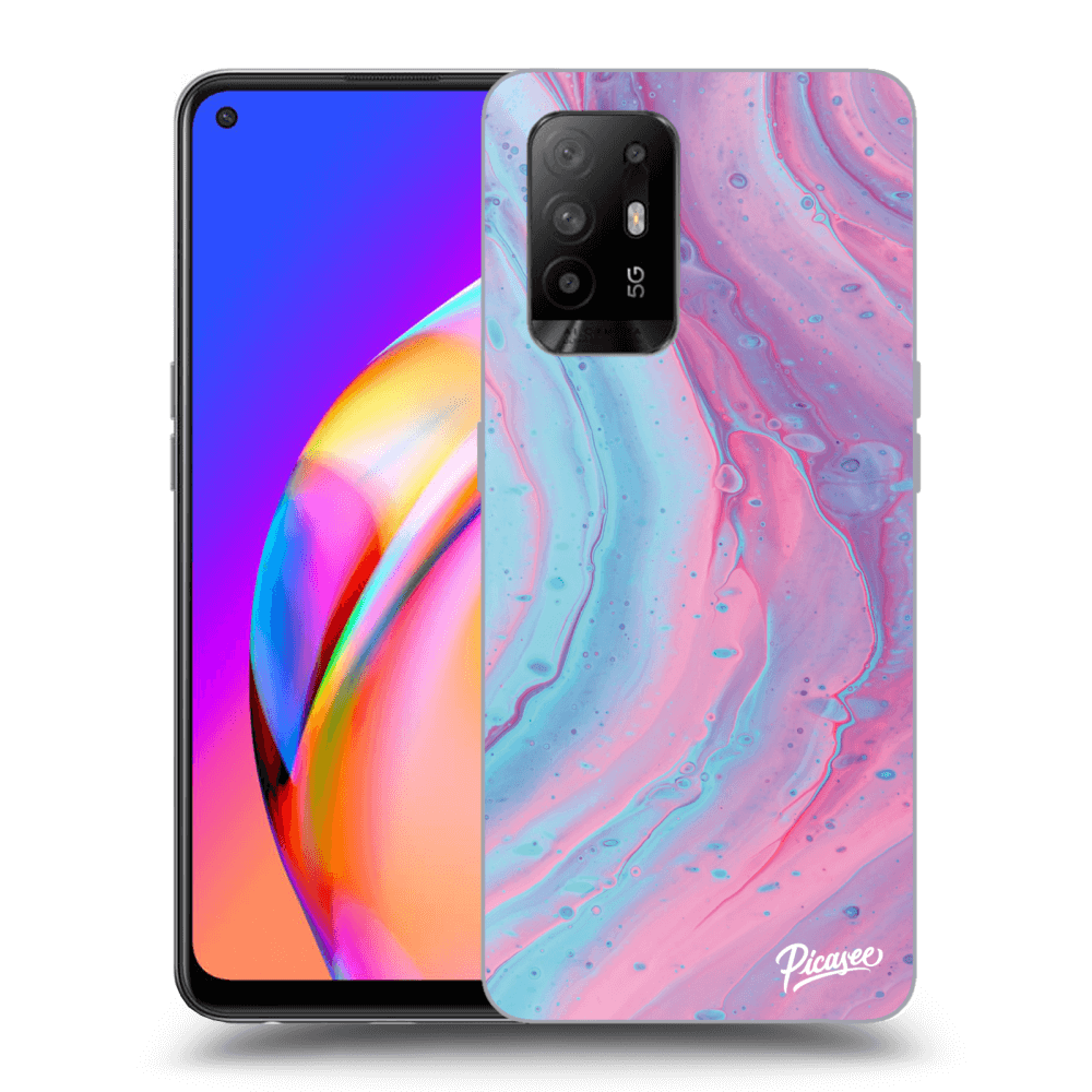 OPPO A94 5G Hülle - Schwarzes Silikon - Pink Liquid