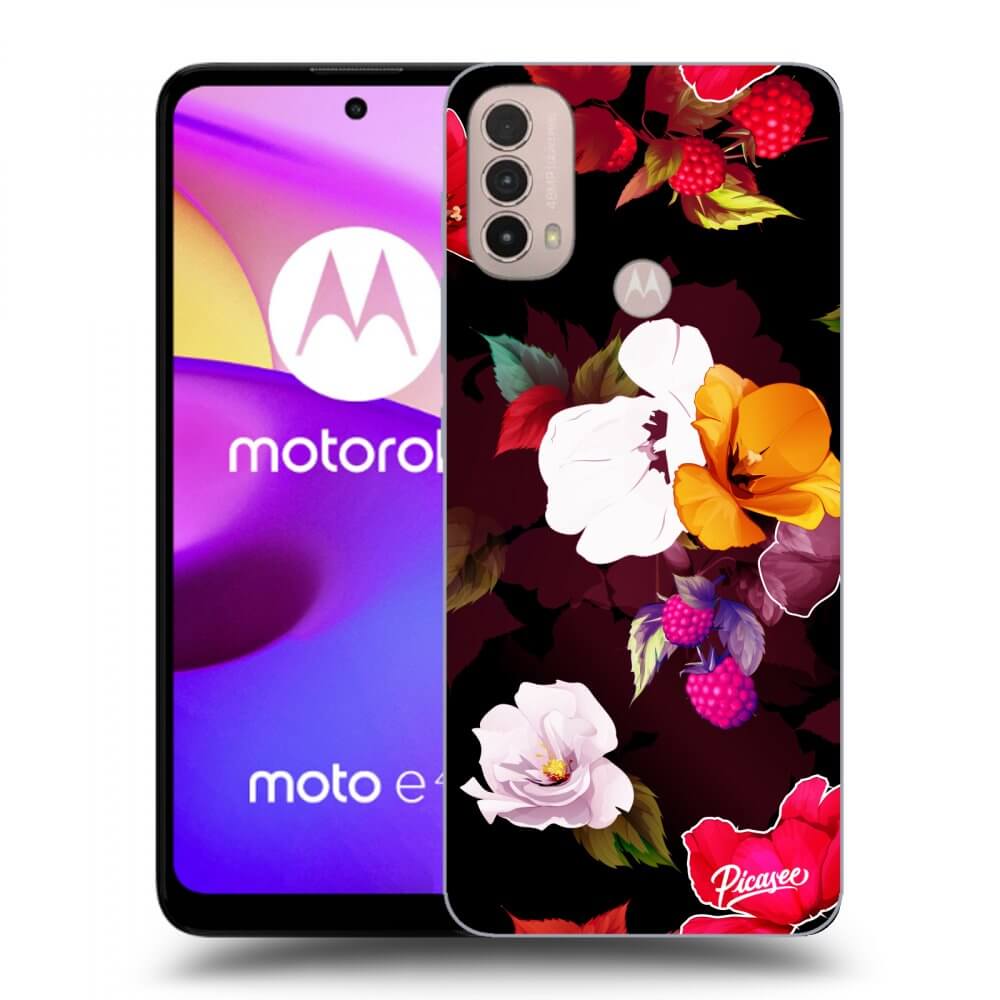 Motorola Moto E40 Hülle - Schwarzes Silikon - Flowers And Berries