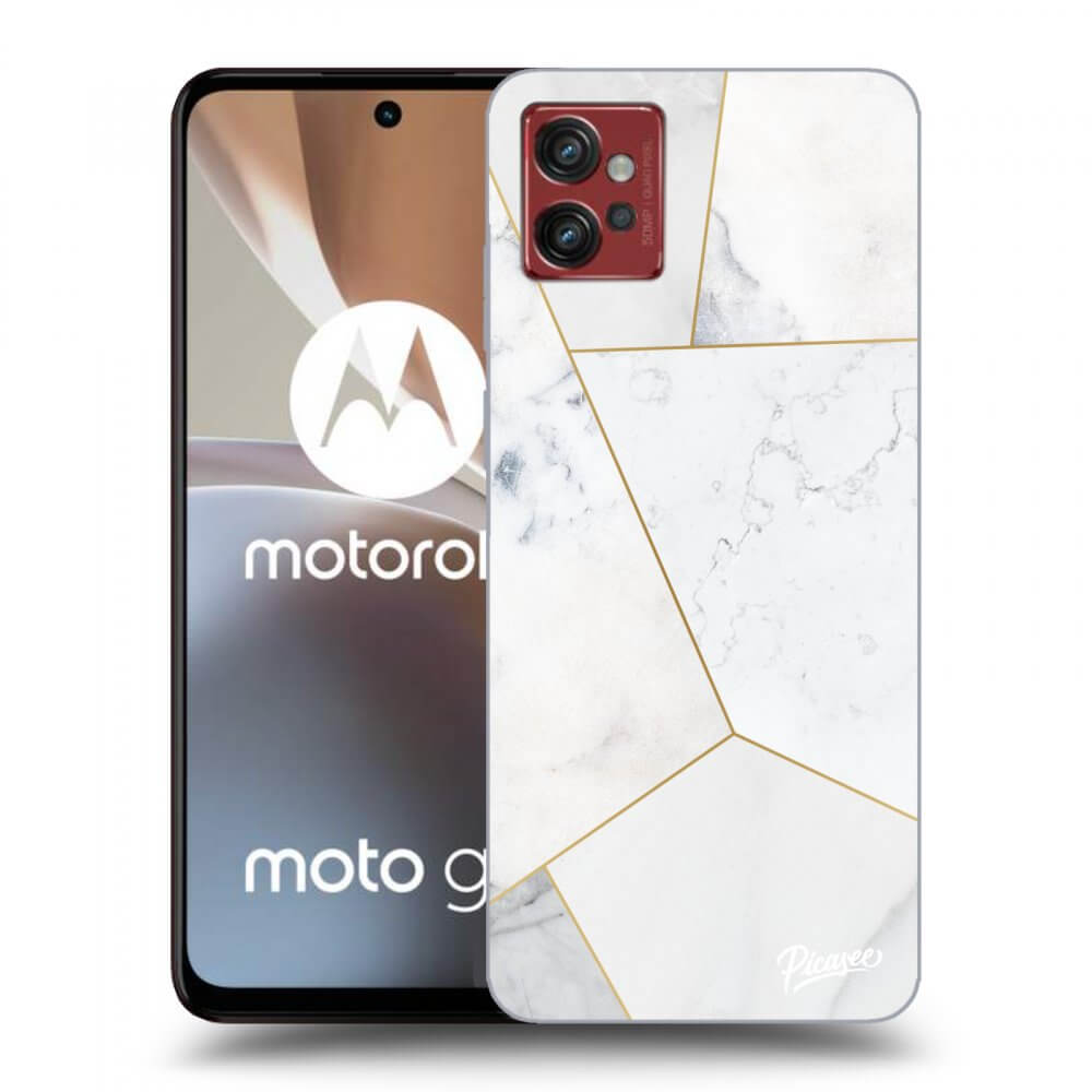 Motorola Moto G32 Hülle - Schwarzes Silikon - White Tile