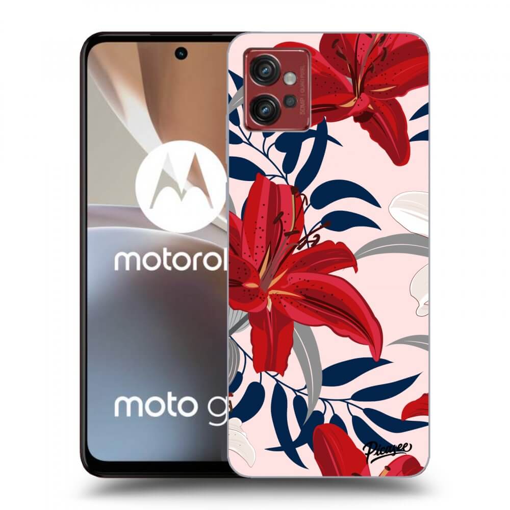 Motorola Moto G32 Hülle - Schwarzes Silikon - Red Lily