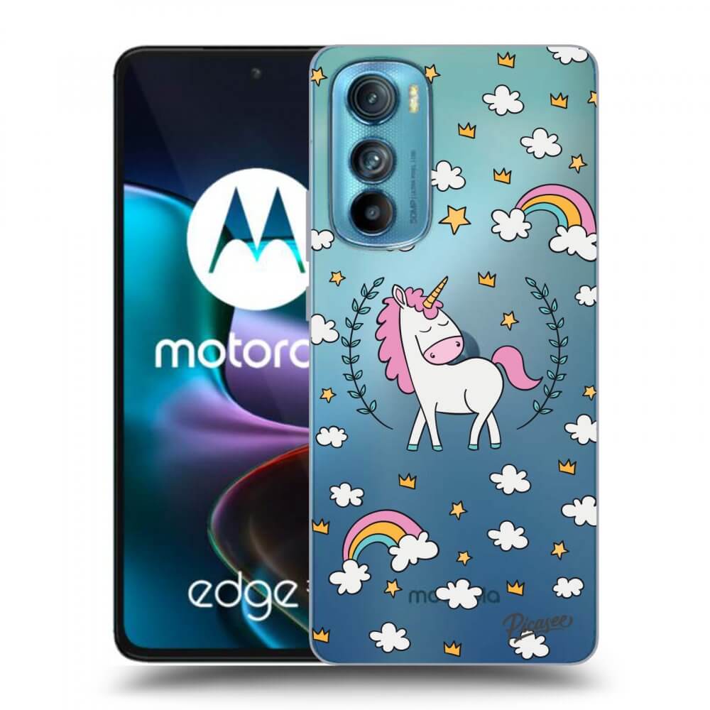 Motorola Edge 30 Hülle - Transparentes Silikon - Einhorn Sternenhimmel