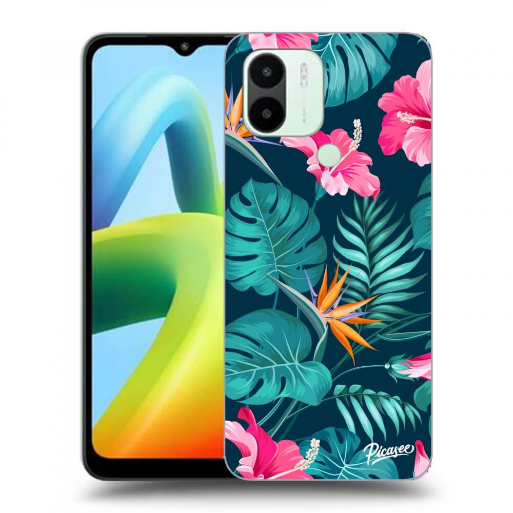 Xiaomi Redmi A1 Hülle - Schwarzes Silikon - Pink Monstera