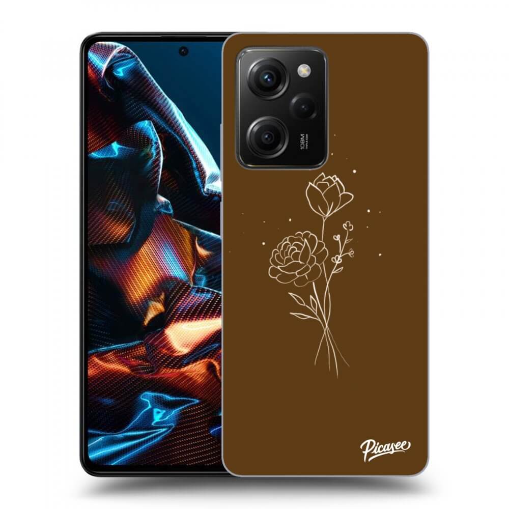 Xiaomi Poco X5 Pro Hülle - Schwarzes Silikon - Brown Flowers