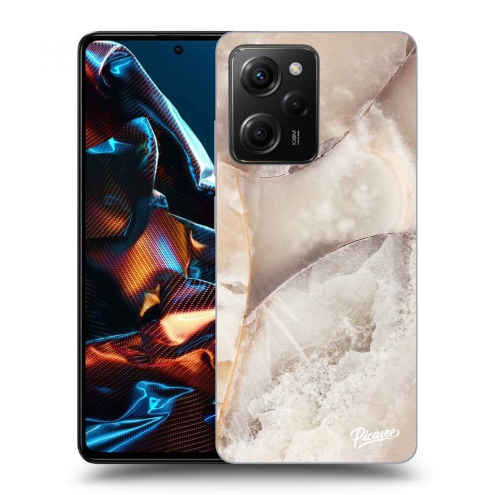 Xiaomi Poco X5 Pro Hülle - Schwarzes Silikon - Cream Marble