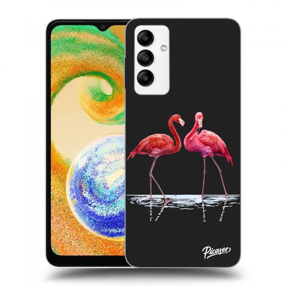 Samsung Galaxy A04s A047F Hülle - Schwarzes Silikon - Flamingos Zu Zweit