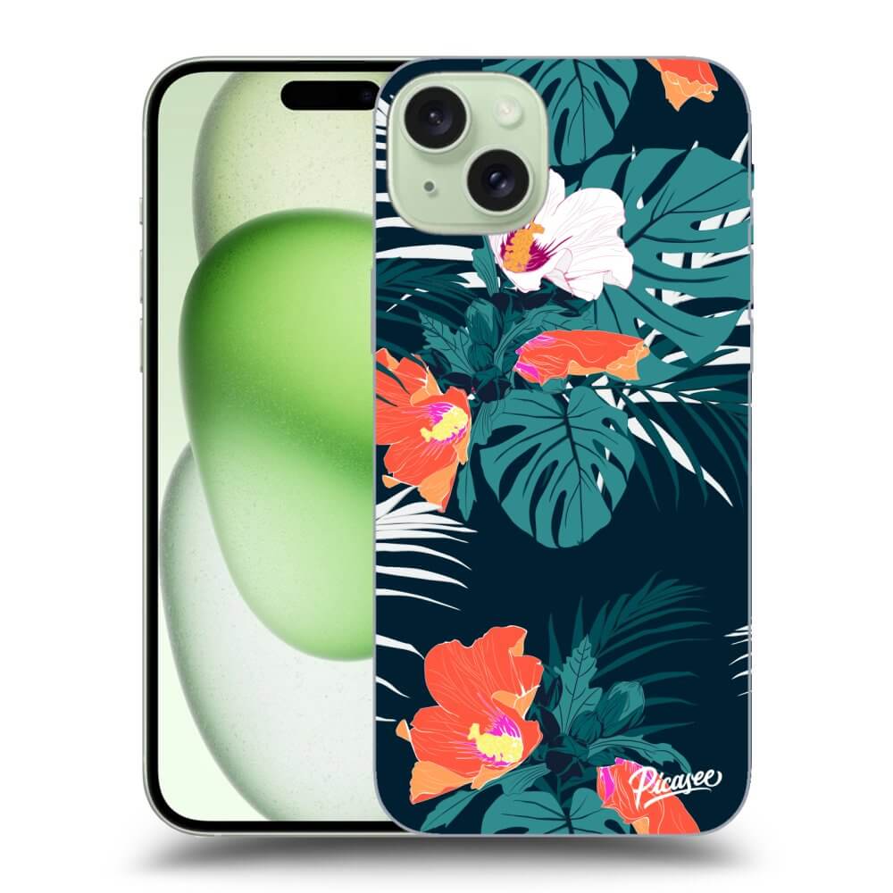 Apple IPhone 15 Plus Hülle - Schwarzes Silikon - Monstera Color