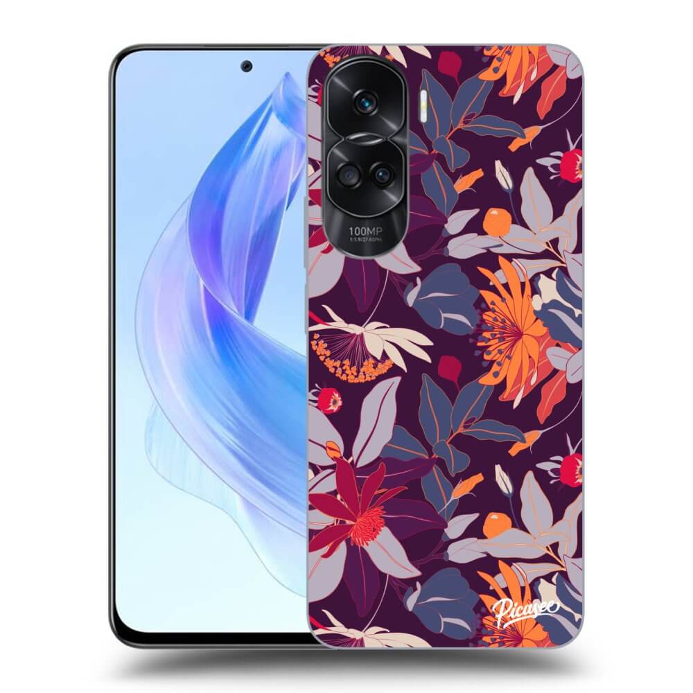 Honor 90 Lite 5G Hülle - Transparentes Silikon - Purple Leaf