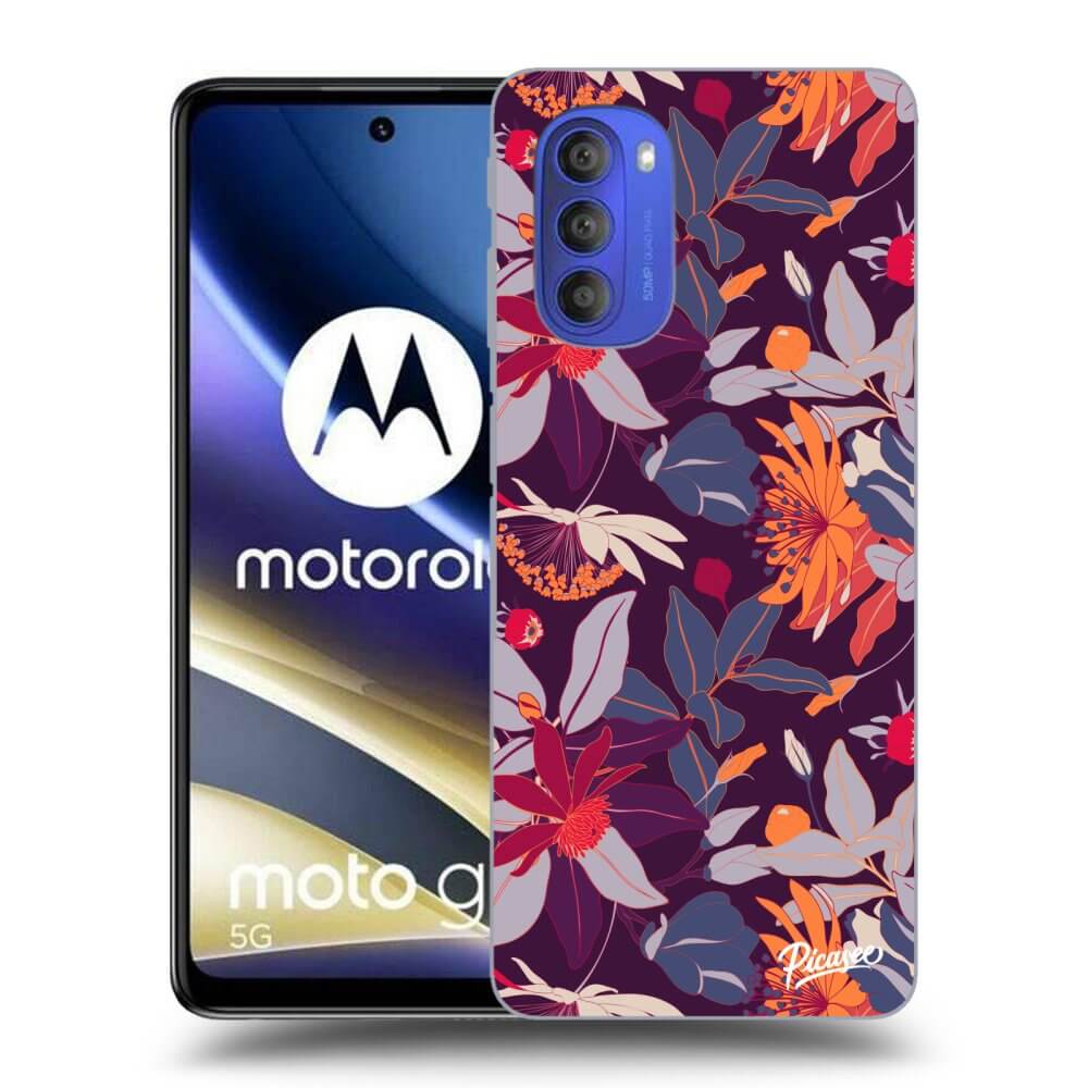 Motorola Moto G51 Hülle - Schwarzes Silikon - Purple Leaf