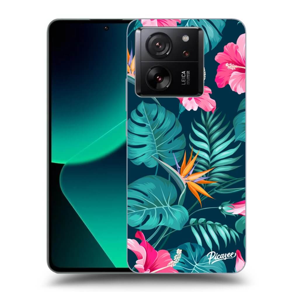 Xiaomi 13T Hülle - Schwarzes Silikon - Pink Monstera