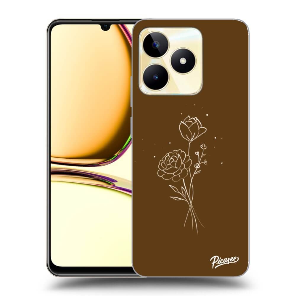 Realme C53 Hülle - Schwarzes Silikon - Brown Flowers