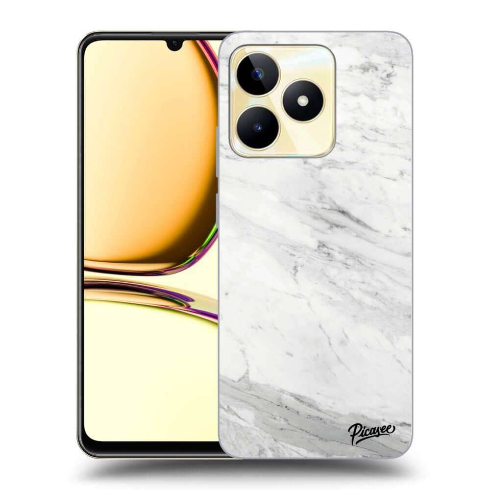 Realme C53 Hülle - Schwarzes Silikon - White Marble