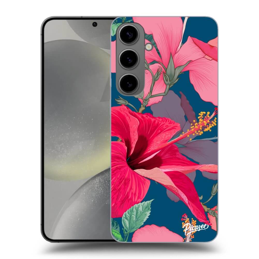 Samsung Galaxy S24+ S926B 5G Hülle - Schwarzes Silikon - Hibiscus