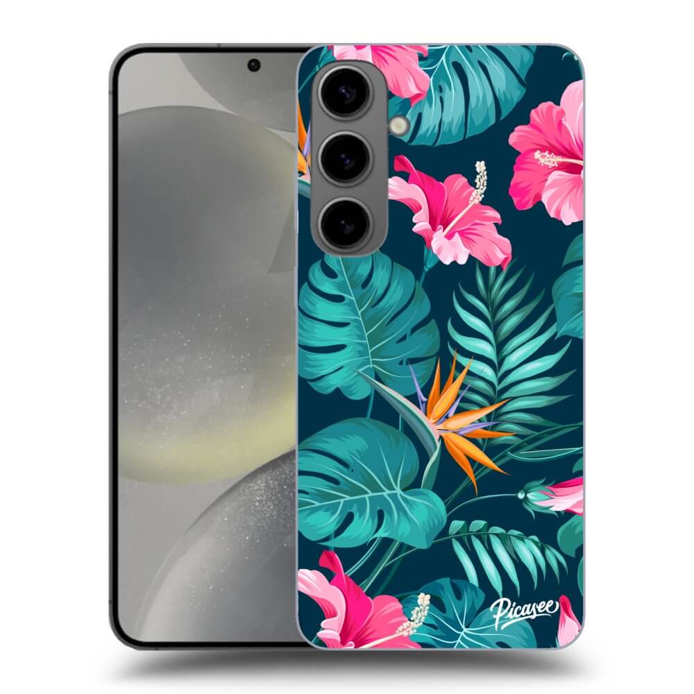 Samsung Galaxy S24+ S926B 5G Hülle - Schwarzes Silikon - Pink Monstera