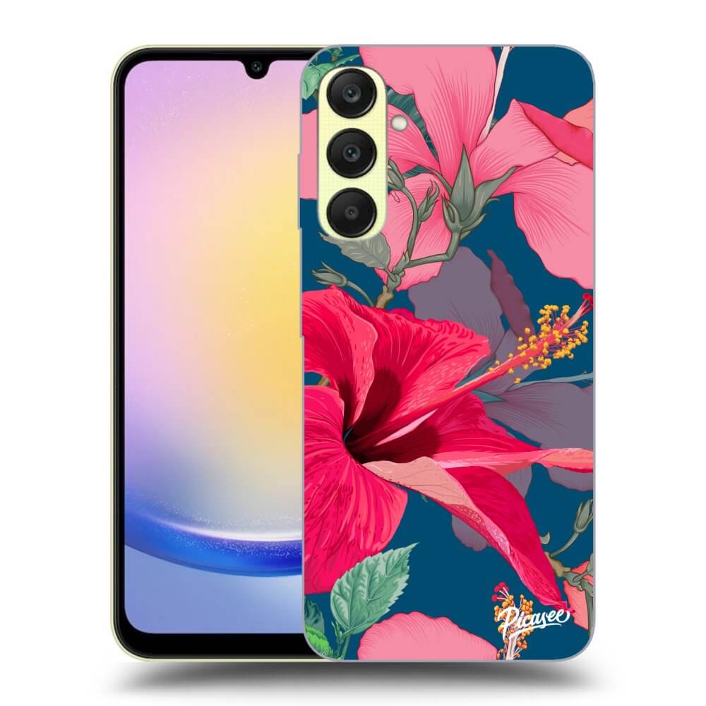 Samsung Galaxy A25 A256B 5G Hülle - Schwarzes Silikon - Hibiscus