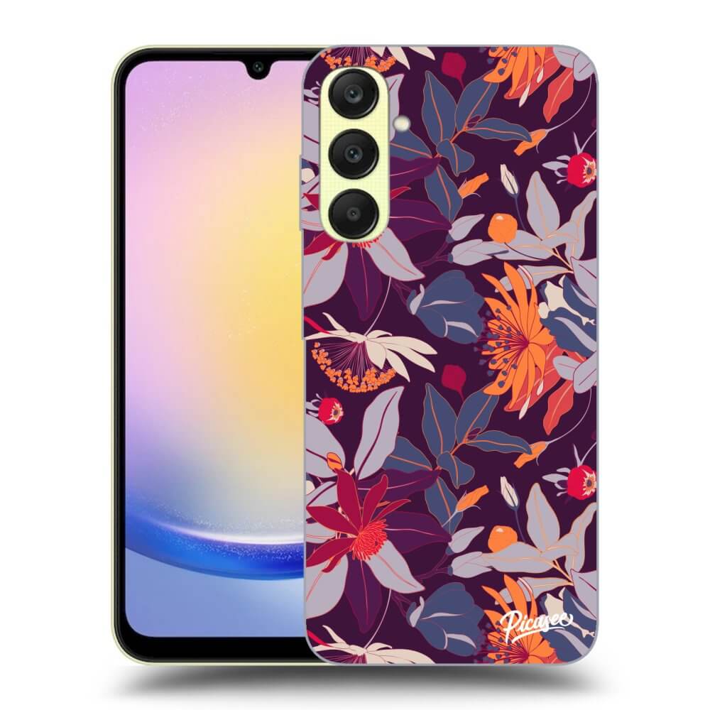 Samsung Galaxy A25 A256B 5G Hülle - Schwarzes Silikon - Purple Leaf