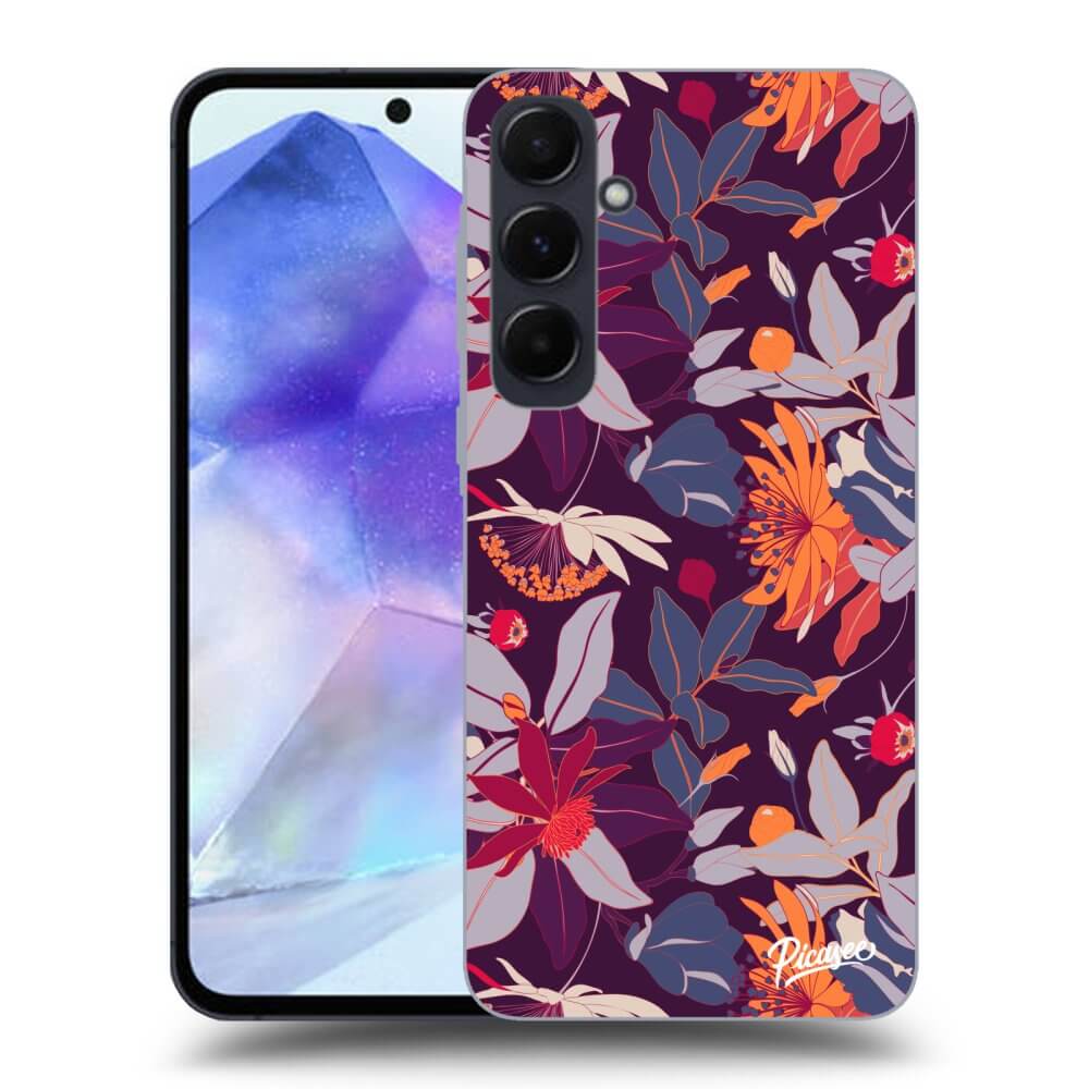 Samsung Galaxy A55 5G A556B Hülle - Transparentes Silikon - Purple Leaf