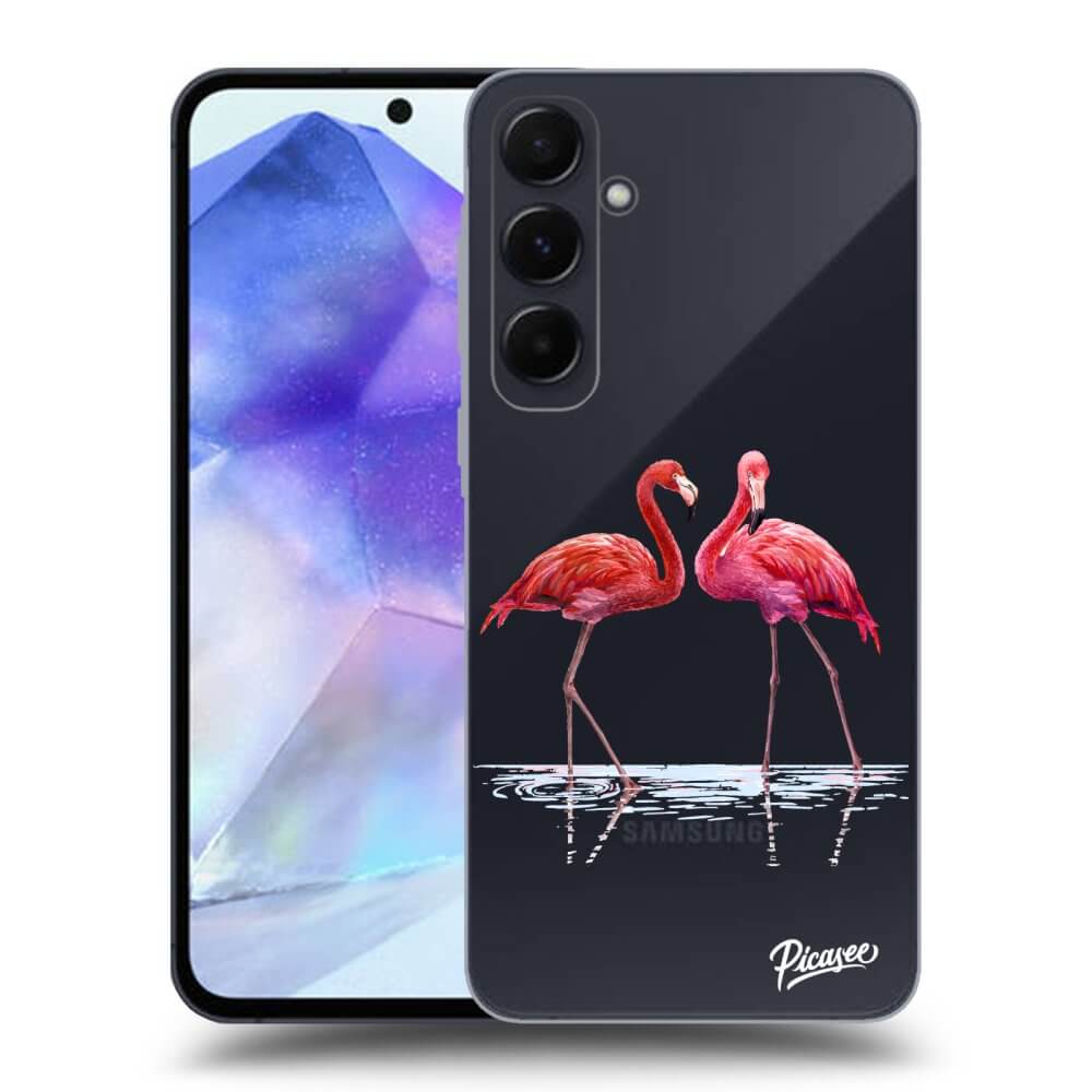 Samsung Galaxy A55 5G A556B Hülle - Transparentes Silikon - Flamingos Zu Zweit