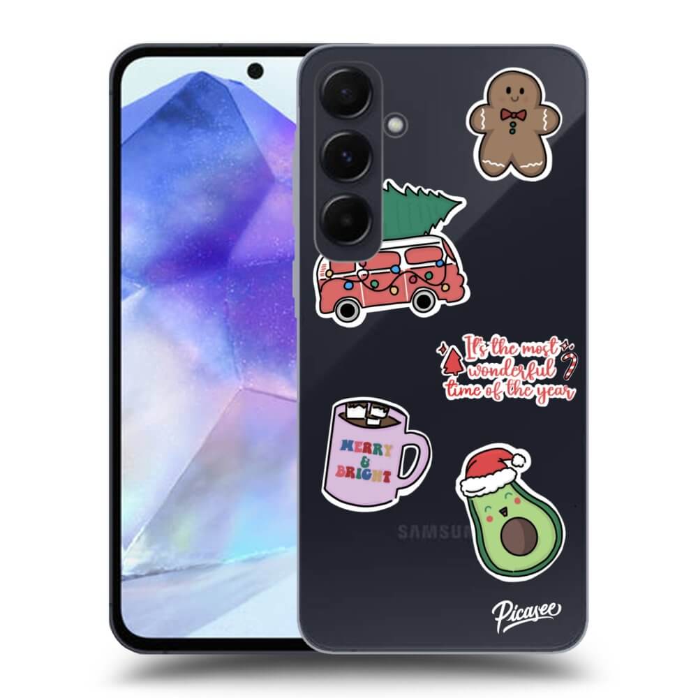 Samsung Galaxy A55 5G A556B Hülle - Transparentes Silikon - Christmas Stickers