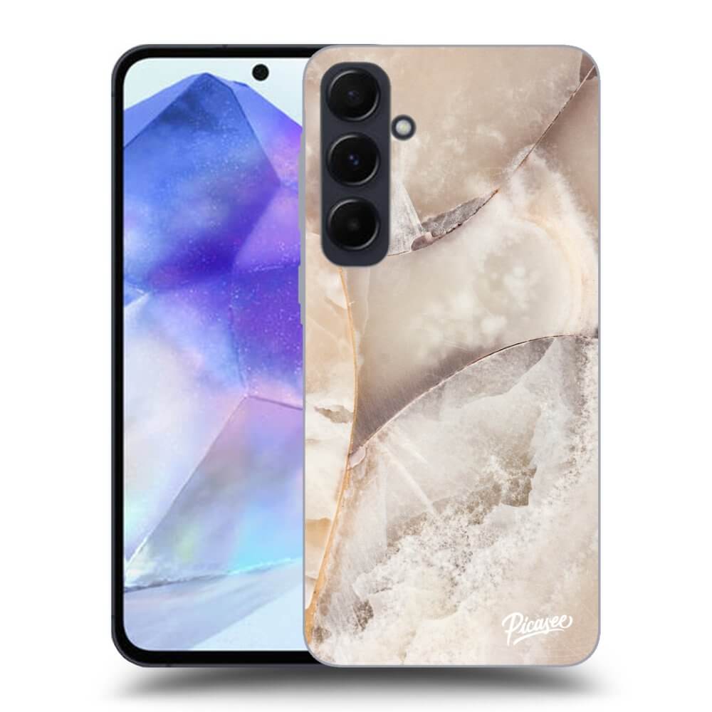 Samsung Galaxy A55 5G A556B Hülle - Schwarzes Silikon - Cream Marble