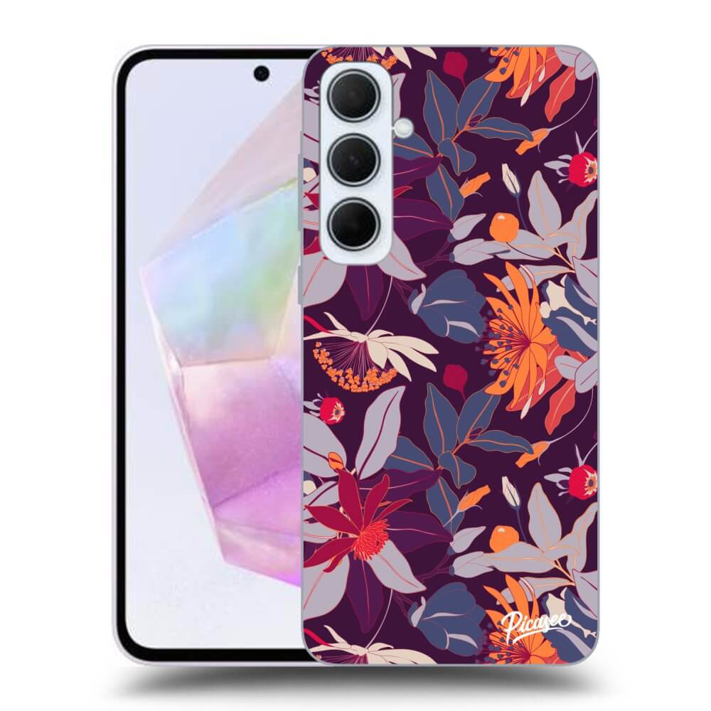 Samsung Galaxy A35 5G A356B Hülle - Schwarzes Silikon - Purple Leaf