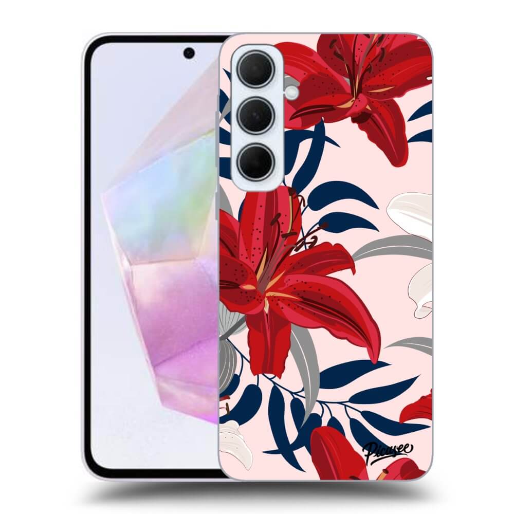 Samsung Galaxy A35 5G A356B Hülle - Schwarzes Silikon - Red Lily