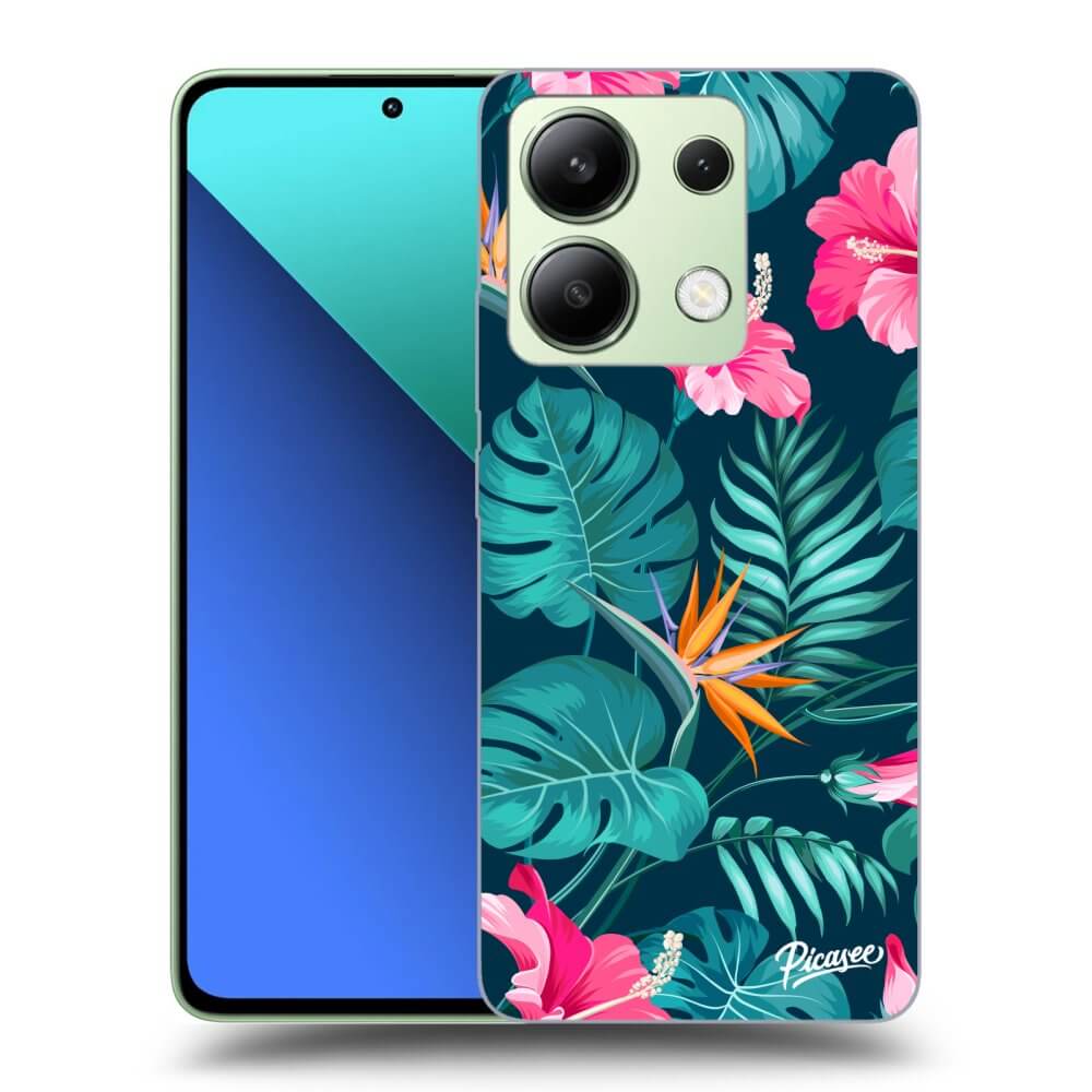 Xiaomi Redmi Note 13 4G Hülle - Schwarzes Silikon - Pink Monstera