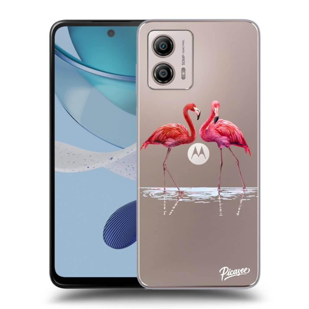 Motorola Moto G53 5G Hülle - Transparentes Silikon - Flamingos Zu Zweit