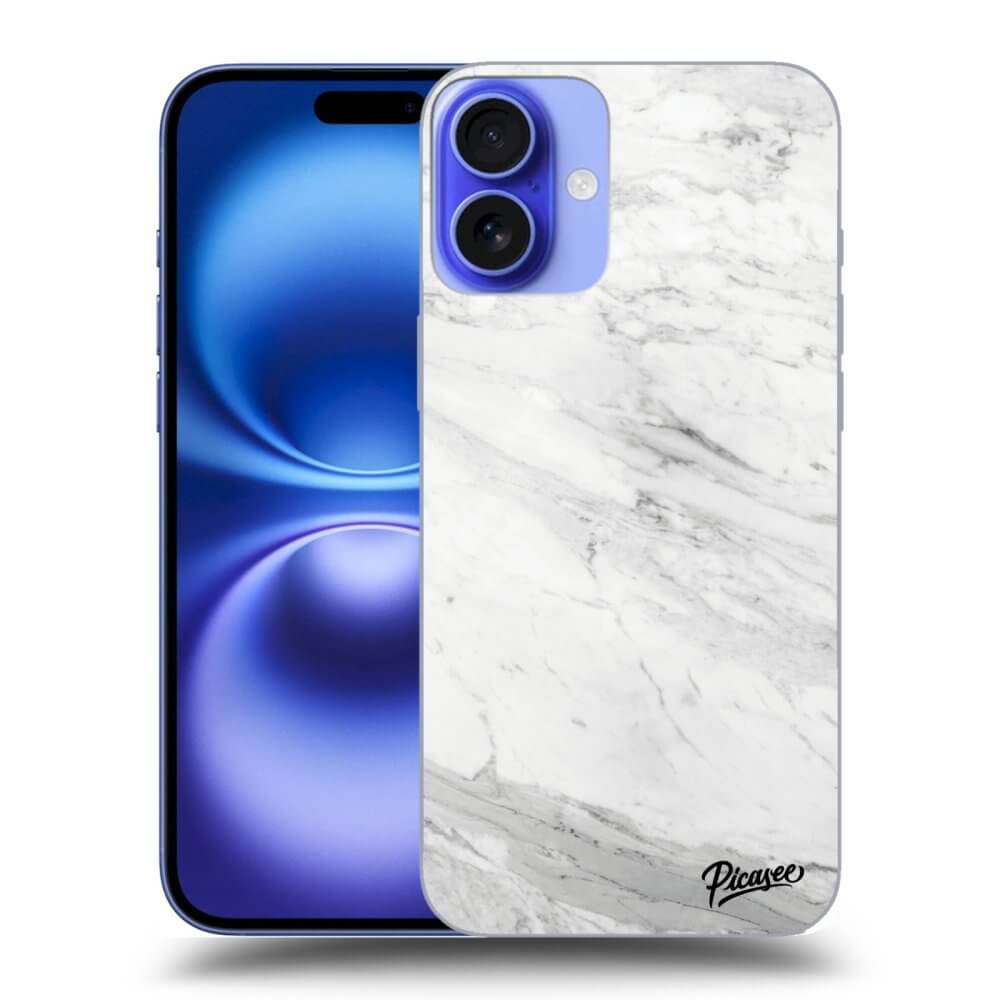 Apple IPhone 16 Plus Hülle - Schwarzes Silikon - White Marble