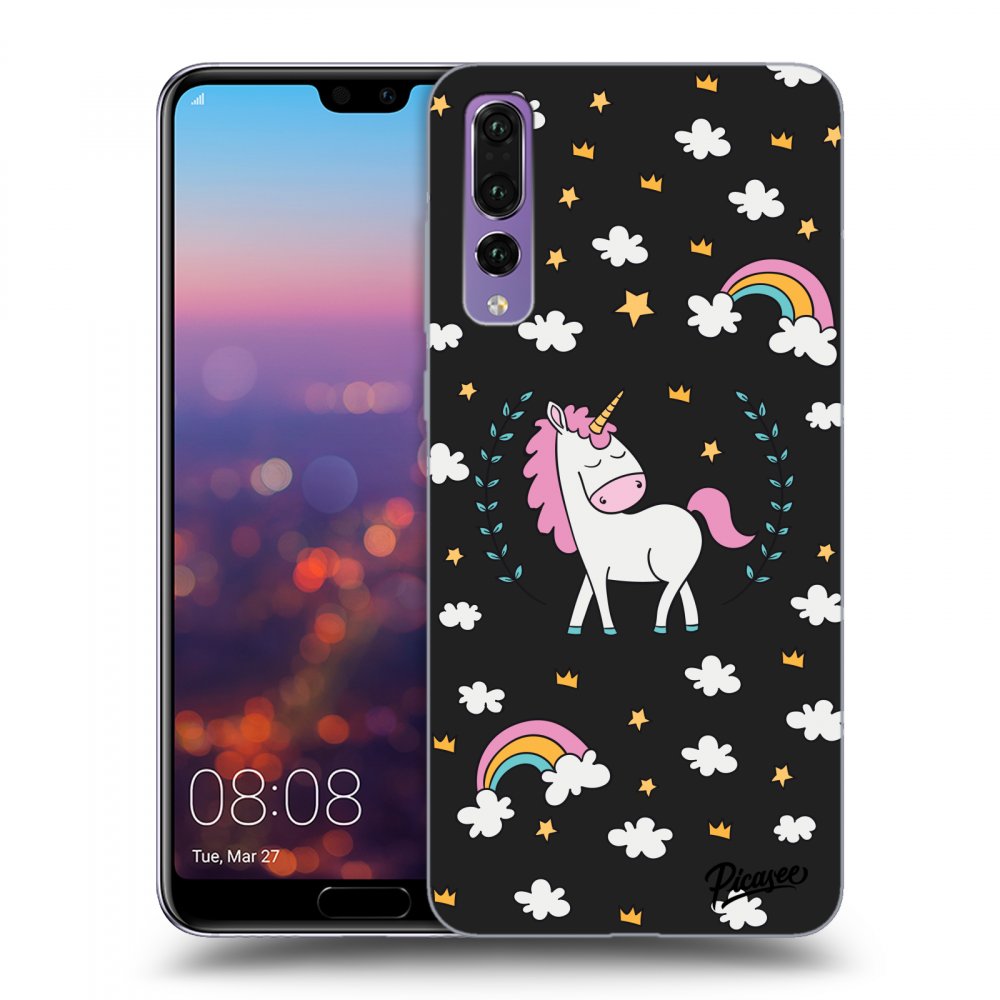 Huawei P20 Pro Hülle - Schwarzes Silikon - Einhorn Sternenhimmel