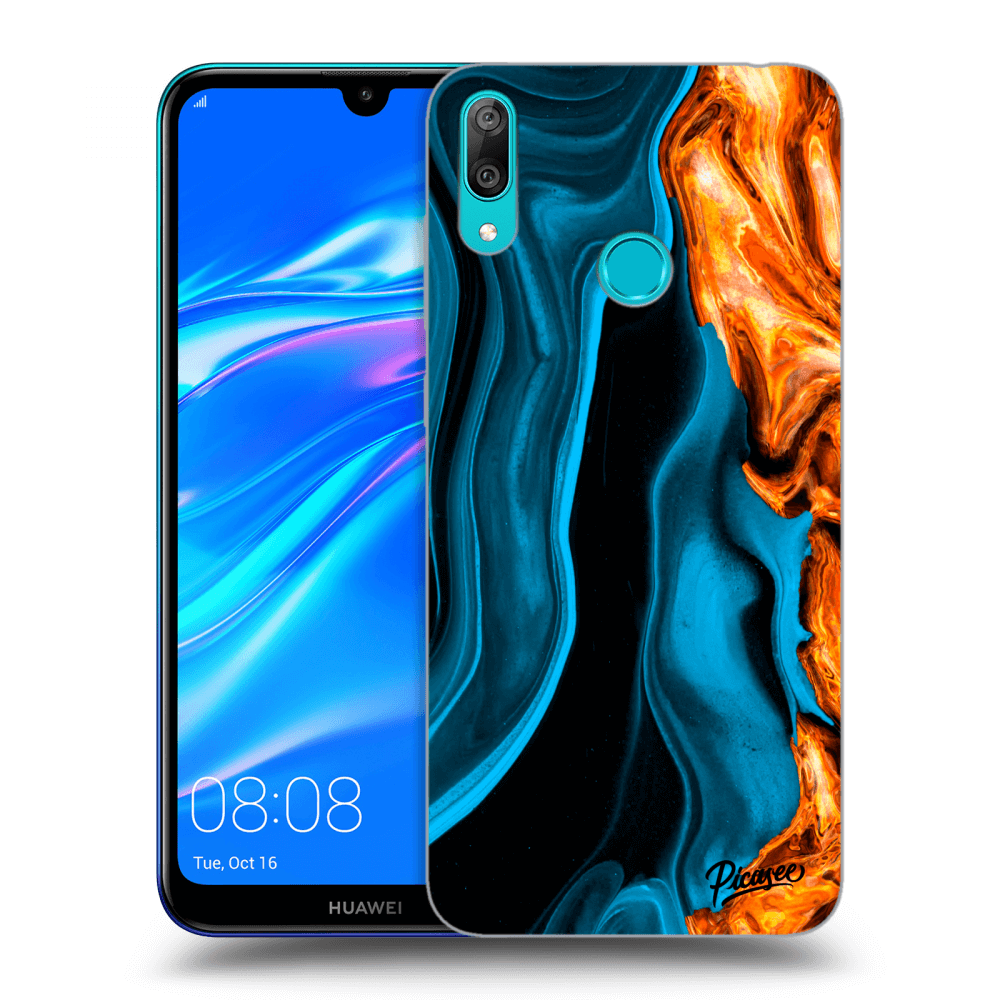 Huawei Y7 2019 Hülle - Transparentes Silikon - Gold Blue