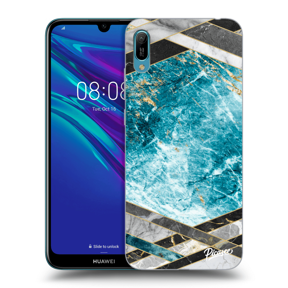 Huawei Y6 2019 Hülle - Transparentes Silikon - Blue Geometry